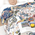 Rustic Floral Cotton Blanket with Reversible Jacquard Design and Tassels - Lightweight All-Season Throw for Home Décor