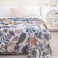 Rustic Floral Cotton Blanket with Reversible Jacquard Design and Tassels - Lightweight All-Season Throw for Home Décor