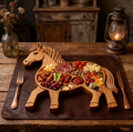 Rustic Horse-Shaped Wooden Serving Board – Handcrafted Charcuterie Platter with Multiple Compartments