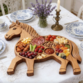 Rustic Horse-Shaped Wooden Serving Board – Handcrafted Charcuterie Platter with Multiple Compartments