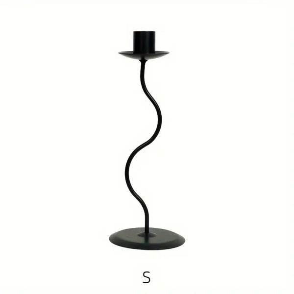 Sculpted Wavy Iron Candle Holder for Taper Candles – Vintage Lacquered Finish Tabletop Decor