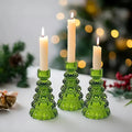 Set of 3 Glass Candle Holders in Christmas Tree Shape for Festive Table Decor