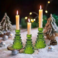 Set of 3 Glass Candle Holders in Christmas Tree Shape for Festive Table Decor