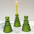 Set of 3 Glass Candle Holders in Christmas Tree Shape for Festive Table Decor