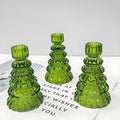 Set of 3 Glass Candle Holders in Christmas Tree Shape for Festive Table Decor