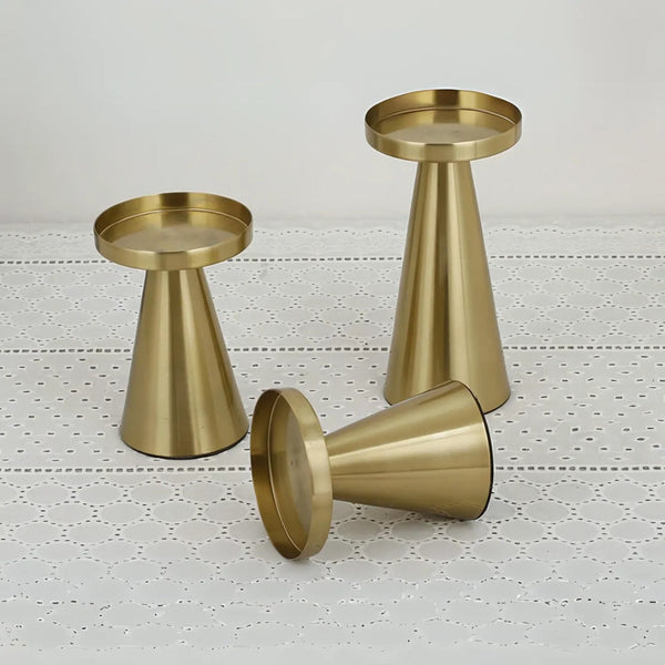 Set of 3 Handcrafted Brass Candle Holders, Brushed Finish, Varying Sizes for Elegant Home Decor