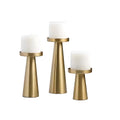 Set of 3 Handcrafted Brass Candle Holders, Brushed Finish, Varying Sizes for Elegant Home Decor