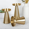 Set of 3 Handcrafted Brass Candle Holders, Brushed Finish, Varying Sizes for Elegant Home Decor