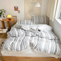 Soft Stripe and Tassel Duvet Set - Microfiber Fabric, King Size Duvet Cover with 2 Pillowcases for Year-Round Comfort