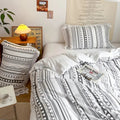 Soft Stripe and Tassel Duvet Set - Microfiber Fabric, King Size Duvet Cover with 2 Pillowcases for Year-Round Comfort