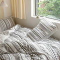 Soft Stripe and Tassel Duvet Set - Microfiber Fabric, King Size Duvet Cover with 2 Pillowcases for Year-Round Comfort