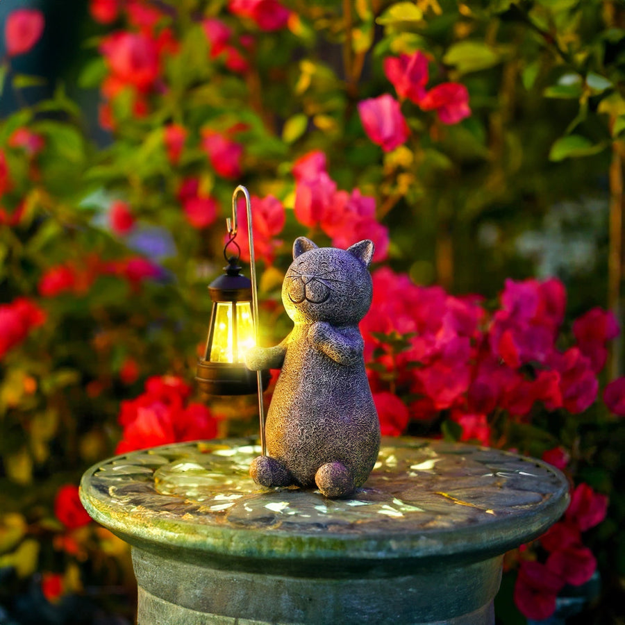 Solar-Powered Golden Glow Cat Garden Statue – Whimsical Outdoor Resin Sculpture for Enchanting Garden Lighting