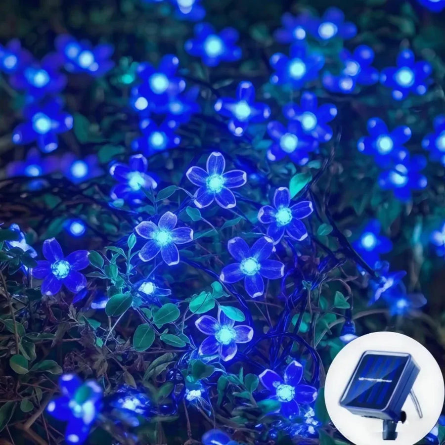 Solar Cherry Blossom String Lights – Waterproof Outdoor Patio Lights with Warm White LED for Garden Decoration