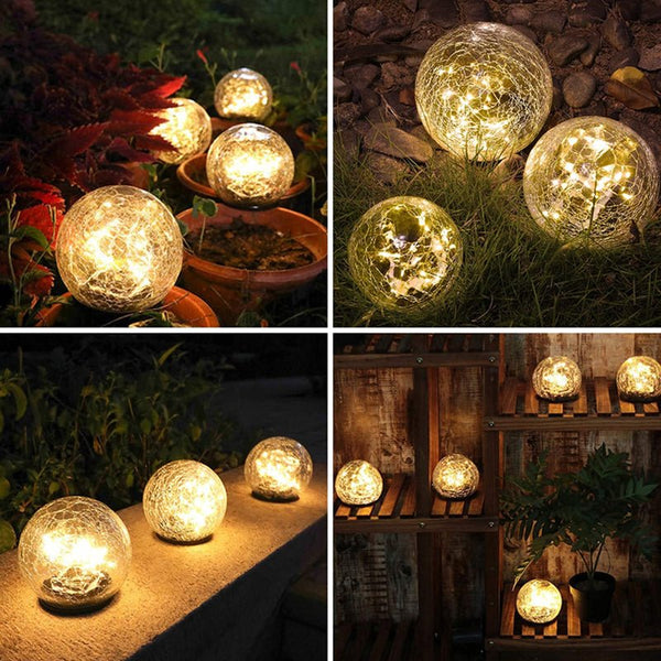 Solar Cracked Glass Globe Outdoor Light with Dusk-to-Dawn Sensor – Waterproof Solar Garden Light for Pathway and Patio