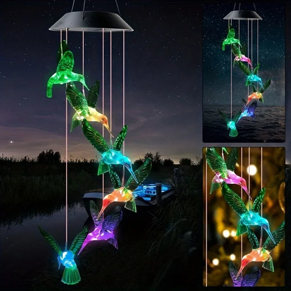 Solar Light Hummingbird Wind Chimes – Durable Outdoor Garden Decor with LED Illumination, 24 Inches Multi-Colored Design