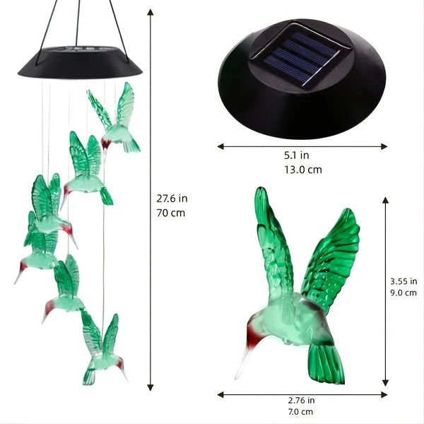 Solar Light Hummingbird Wind Chimes – Durable Outdoor Garden Decor with LED Illumination, 24 Inches Multi-Colored Design