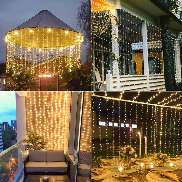 Solar Outdoor Curtain Lights – 300 LED Waterproof Decorative Solar Lights for Garden and Patio with Dusk-to-Dawn Sensor