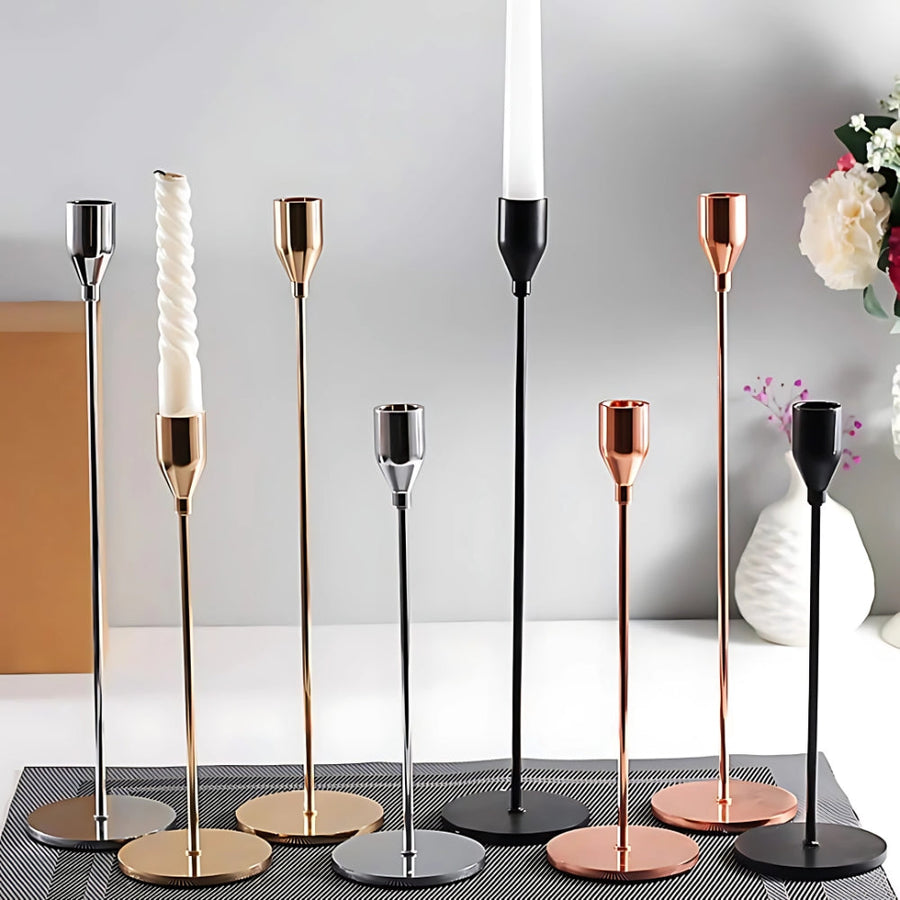 Tall Trio Stainless Steel Candle Holders Set - Modern Minimalist Candle Stick Holders for Home Decor
