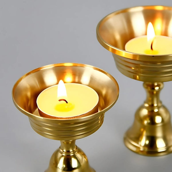 Vintage Copper Cup Candle Holder with Pedestal Base for Ambient Lighting and Meditation