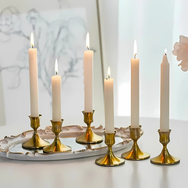 Vintage Iron Candle Holder Set of 2 with Powder-Coated Finish for Taper and LED Candles