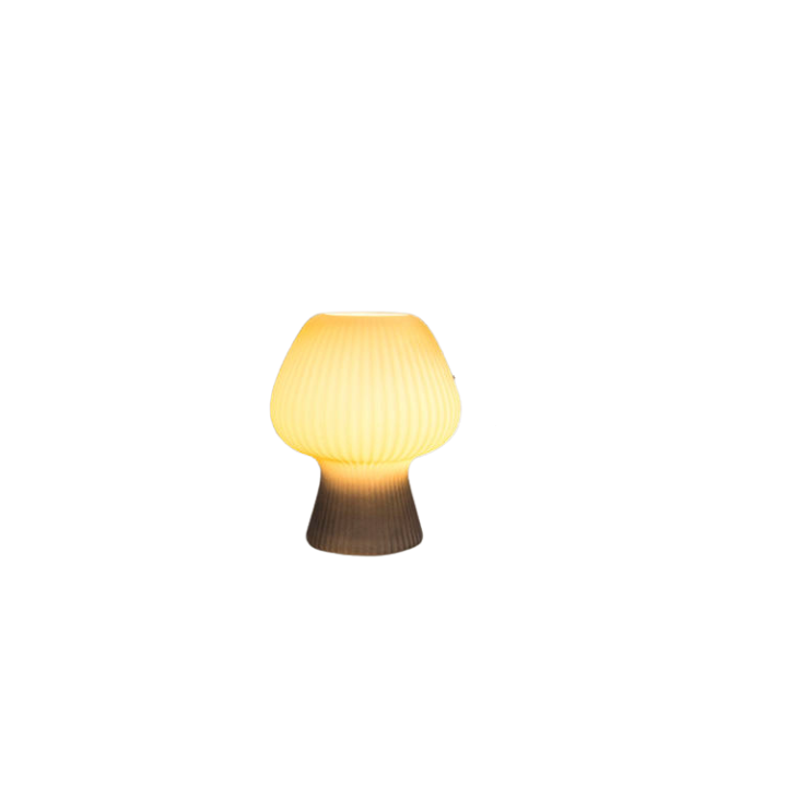 Vintage Ribbed Glass Mushroom Table Lamp – Dimmable LED Bedside Lamp for Bedroom, Living Room, or Desk – Amber, Smoke Grey, White