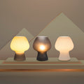 Vintage Ribbed Glass Mushroom Table Lamp – Dimmable LED Bedside Lamp for Bedroom, Living Room, or Desk – Amber, Smoke Grey, White