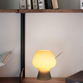 Vintage Ribbed Glass Mushroom Table Lamp – Dimmable LED Bedside Lamp for Bedroom, Living Room, or Desk – Amber, Smoke Grey, White