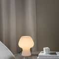 Vintage Ribbed Glass Mushroom Table Lamp – Dimmable LED Bedside Lamp for Bedroom, Living Room, or Desk – Amber, Smoke Grey, White