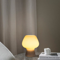 Vintage Ribbed Glass Mushroom Table Lamp – Dimmable LED Bedside Lamp for Bedroom, Living Room, or Desk – Amber, Smoke Grey, White