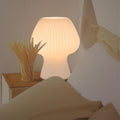 Vintage Ribbed Glass Mushroom Table Lamp – Dimmable LED Bedside Lamp for Bedroom, Living Room, or Desk – Amber, Smoke Grey, White