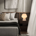 Vintage Ribbed Glass Mushroom Table Lamp – Dimmable LED Bedside Lamp for Bedroom, Living Room, or Desk – Amber, Smoke Grey, White