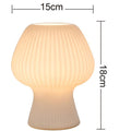 Vintage Ribbed Glass Mushroom Table Lamp – Dimmable LED Bedside Lamp for Bedroom, Living Room, or Desk – Amber, Smoke Grey, White