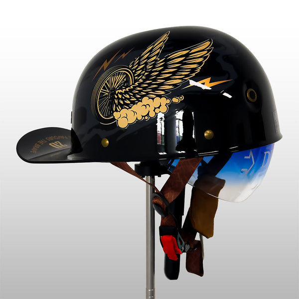 Half-Shell Motorcycle Helmet with Built-In Sun Visor