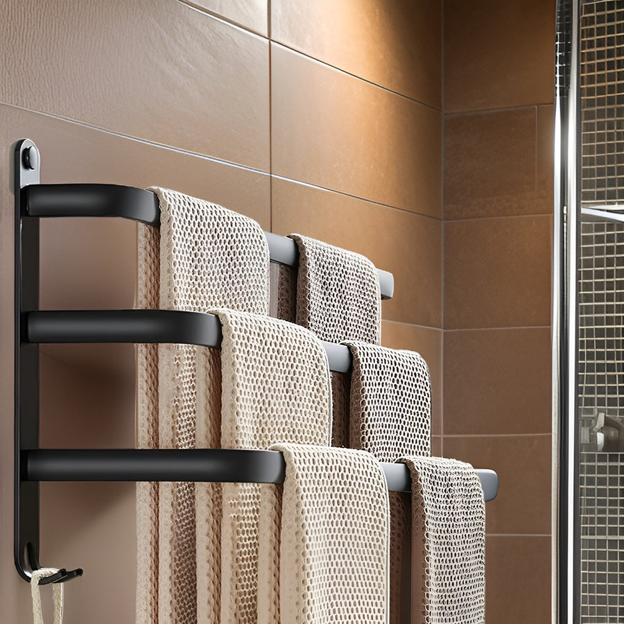 Wall-Mounted Towel Rack | 3-Tier Black Aluminum Bar 0
