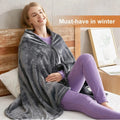 Wearable Heated Blanket Shawl with USB Power, Plush Fleece Cape with Zipper and Adjustable Heat Settings