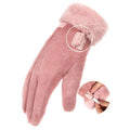 Women's Heated Gloves with USB Rechargeable Battery, Faux Fur Cuffs, Fleece Lining, Touchscreen Compatible