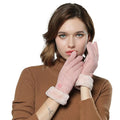 Women's Heated Gloves with USB Rechargeable Battery, Faux Fur Cuffs, Fleece Lining, Touchscreen Compatible