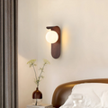 Wood-Effect Spherical LED Wall Sconce – Nordic Japandi, Warm White or Tri-Color Changing