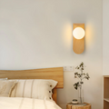 Wood-Effect Spherical LED Wall Sconce – Nordic Japandi, Warm White or Tri-Color Changing