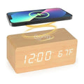 Wooden Digital Alarm Clock | Wireless Charging & Voice Activation for Modern Convenience 2