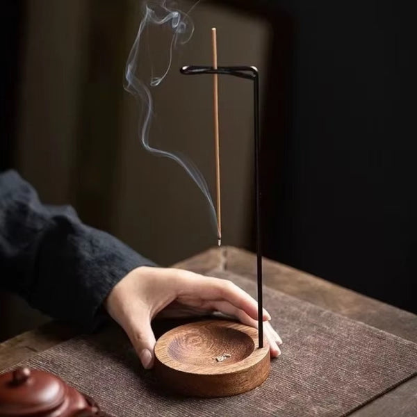 Wooden Incense Burner with Metal Holder for Meditation and Yoga - Handcrafted Natural Design, Compact Size 3.58 x 9.96