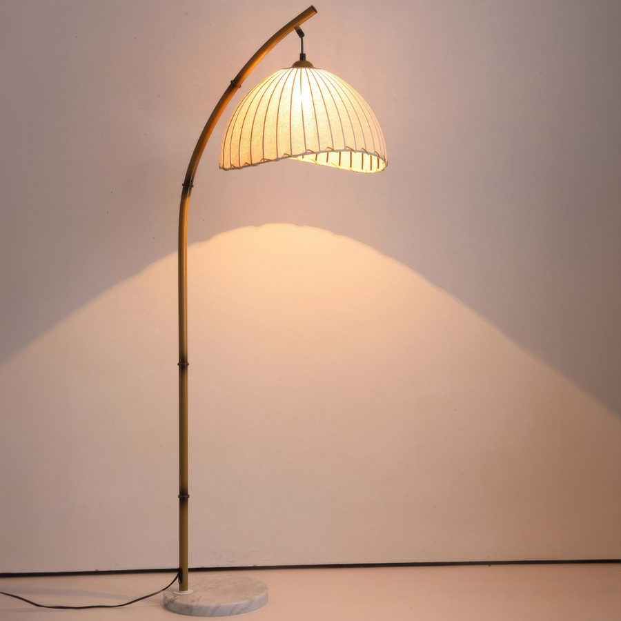 Zen Bamboo Floor Lamp with Soft Fabric Shade – Modern Standing Lamp for Living Room and Home Decor