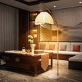 Zen Bamboo Floor Lamp with Soft Fabric Shade – Modern Standing Lamp for Living Room and Home Decor