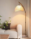 Zen Bamboo Floor Lamp with Soft Fabric Shade – Modern Standing Lamp for Living Room and Home Decor
