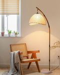 Zen Bamboo Floor Lamp with Soft Fabric Shade – Modern Standing Lamp for Living Room and Home Decor