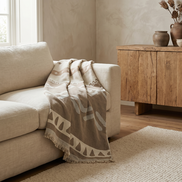 Bohemian Reversible Chenille Couch Cover — Soft Textured Sofa Throw Blanket for Living Room and Bedroom Decor